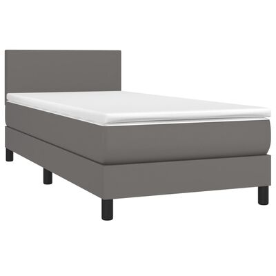 vidaXL Cama box spring y colchón LED cuero sintético gris 90x190 cm