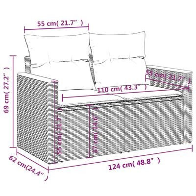 vidaXL Set de sofá de jardín 3 pzas y cojines ratán sintético gris