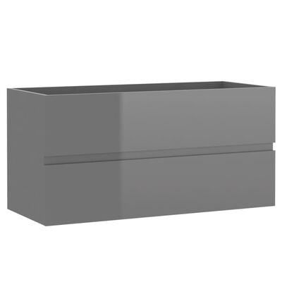 vidaXL Set muebles de baño 2 piezas madera contrachapada gris brillo