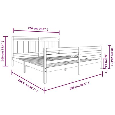 vidaXL Estructura de cama de madera maciza negra 200x200 cm