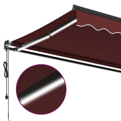 vidaXL Toldo retráctil automático con luces LED burdeos 300x250 cm