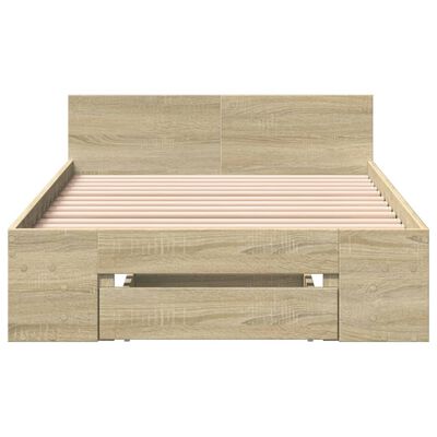 vidaXL Cama con cajón madera de ingeniería roble Sonoma 75x190 cm