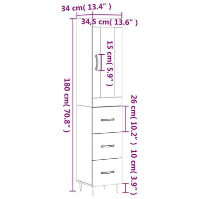 vidaXL Aparador de madera contrachapada roble Sonoma 34,5x34x180 cm