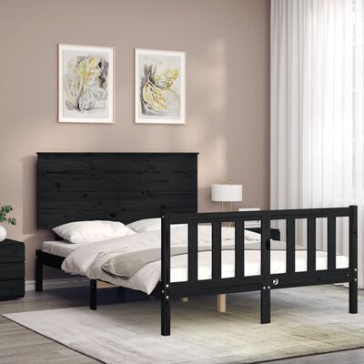 vidaXL Estructura de cama con cabecero madera maciza negro 140x200 cm