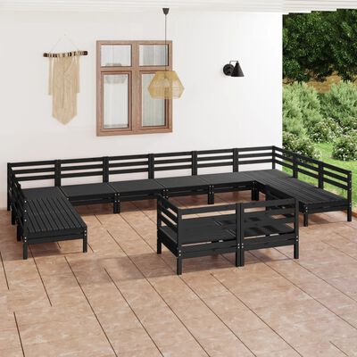 vidaXL Juego de muebles de jardín 12 pzas madera maciza de pino negro