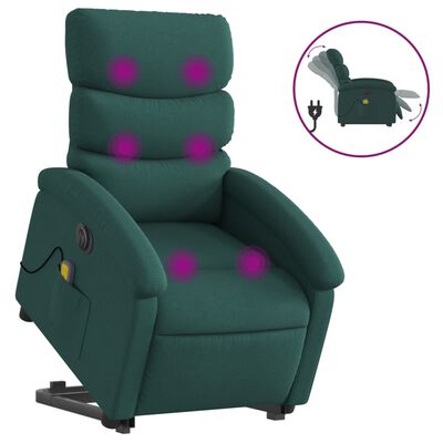 vidaXL Sillón masaje eléctrico reclinable elevable tela verde oscuro