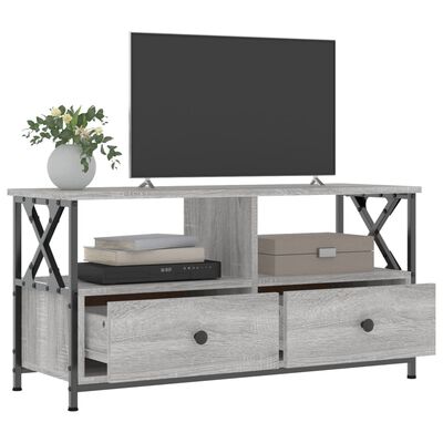 vidaXL Mueble TV hierro y madera contrachapada gris Sonoma 90x33x45 cm