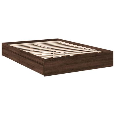 vidaXL Cama con cajones madera de ingeniería marrón roble 150x200 cm