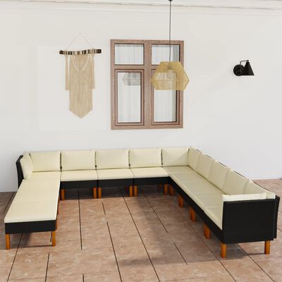 vidaXL Set de muebles de jardín 12 pzas y cojines ratán sintético negro