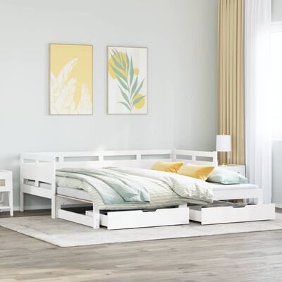 vidaXL Sofá cama nido con cajones madera maciza pino blanca 80x200 cm