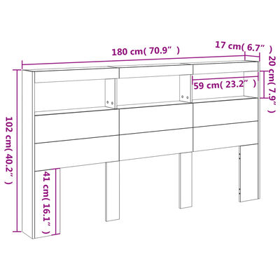 vidaXL Cabecero de cama con LED negro 180x17x102 cm