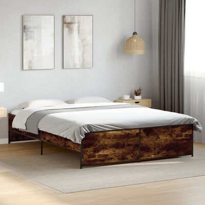 vidaXL Estructura cama madera ingeniería metal roble ahumado 150x200cm