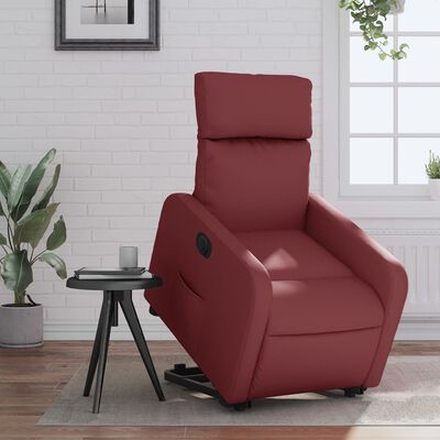 vidaXL Sillón elevable eléctrico cuero artificial rojo tinto