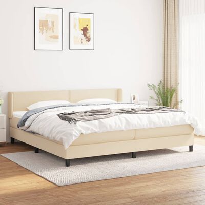 vidaXL Cama box spring con colchón tela color crema 200x200 cm