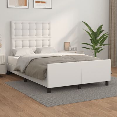 vidaXL Estructura de cama cabecero cuero sintético blanco 120x200 cm