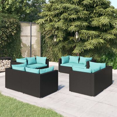 vidaXL Set de muebles de jardín 8 pzas y cojines ratán sintético negro