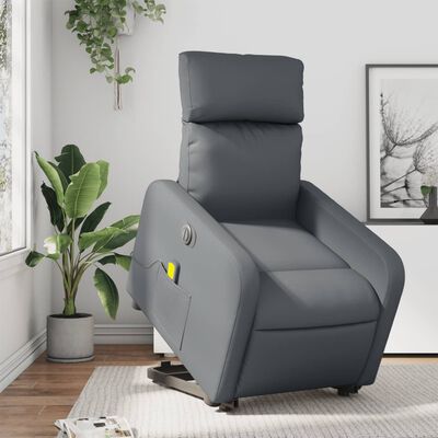 vidaXL Sillón de masaje elevable eléctrico cuero sintético gris