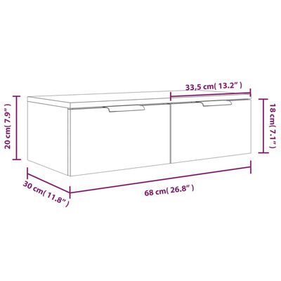 vidaXL Armarios de pared 2 uds contrachapada gris Sonoma 68x30x20 cm