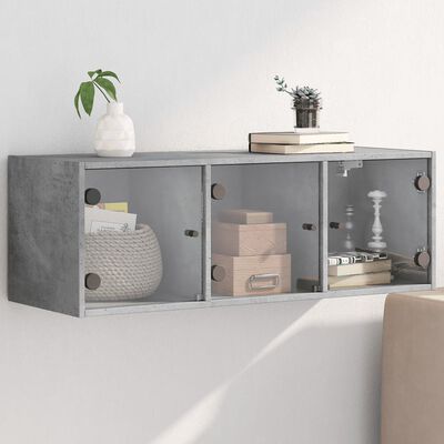 vidaXL Mueble de pared puertas de vidrio gris hormigón 102x37x35 cm