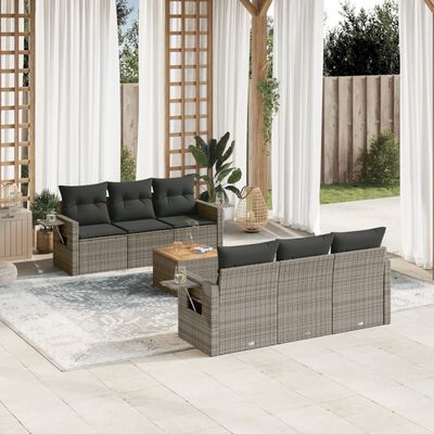 vidaXL Set de sofás de jardín 7 piezas con cojines ratán PE gris