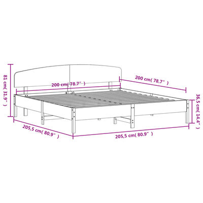 vidaXL Estructura de cama sin colchón madera maciza de pino 200x200 cm