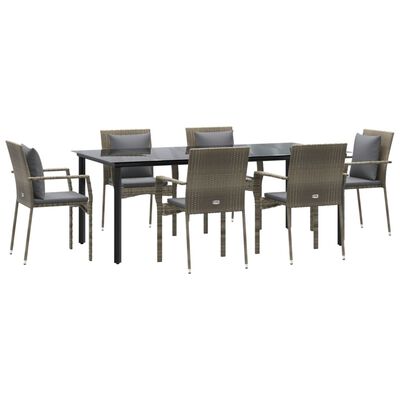 vidaXL Set comedor jardín 7 pzas y cojines ratán sintético negro gris