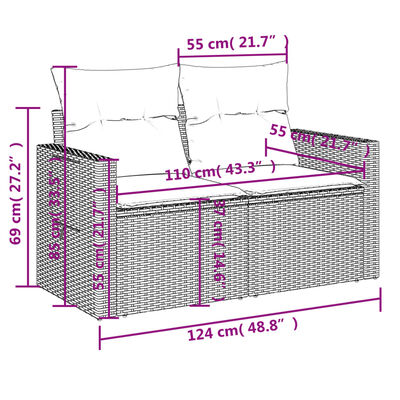 vidaXL Set de comedor de jardín 7 pzas y cojines ratán sintético negro