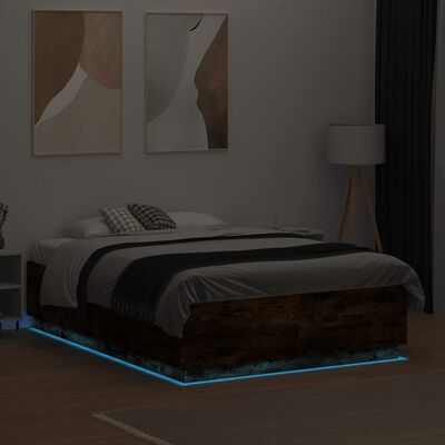 vidaXL Estructura cama con luces LED madera roble ahumado 135x190 cm