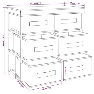 vidaXL Armario almacenamiento con 6 cajones acero negro 55x29x55 cm