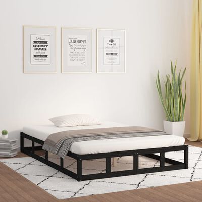 vidaXL Estructura de cama doble de madera maciza negro 135x190 cm