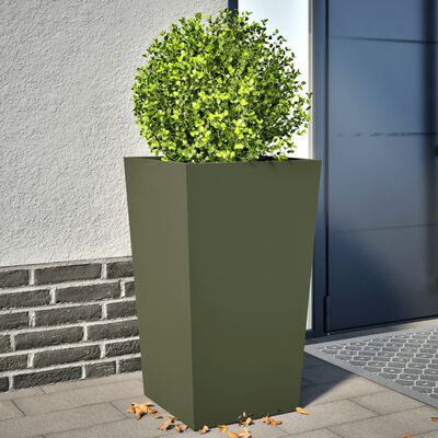 vidaXL Jardineras 2 uds de acero verde oliva 45x45x75 cm