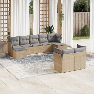 vidaXL Set de sofás de jardín 9 pzas con cojines ratán sintético beige