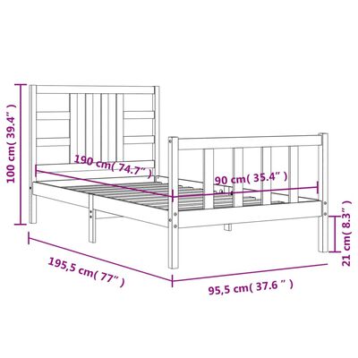 vidaXL Estructura de cama con cabecero madera maciza blanco 90x190 cm