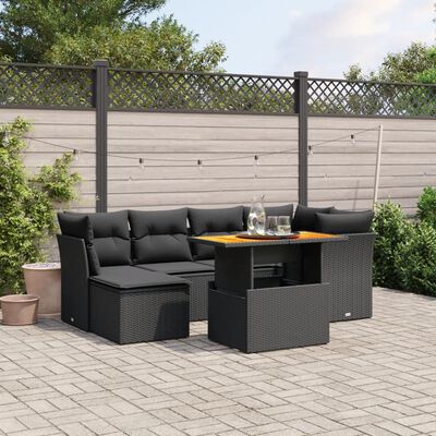 vidaXL Set de comedor de jardín 7 pzas y cojines ratán sintético negro