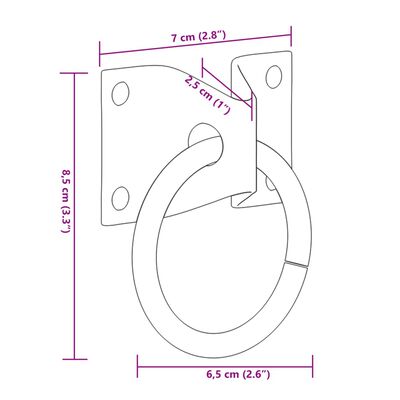 vidaXL Anillas de enganche con placas 3 unidades acero plateado