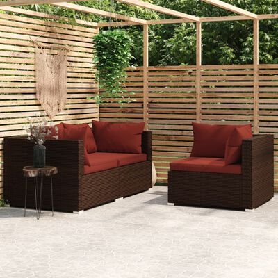 vidaXL Set muebles de jardín 3 piezas y cojines ratán sintético marrón