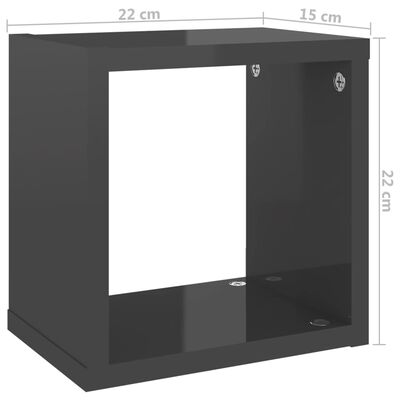vidaXL Estantes cubo de pared 2 unidades gris brillo 22x15x22 cm
