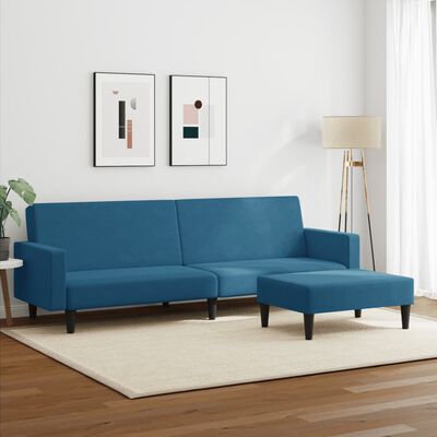 vidaXL Sofá cama de 2 plazas con taburete terciopelo azul