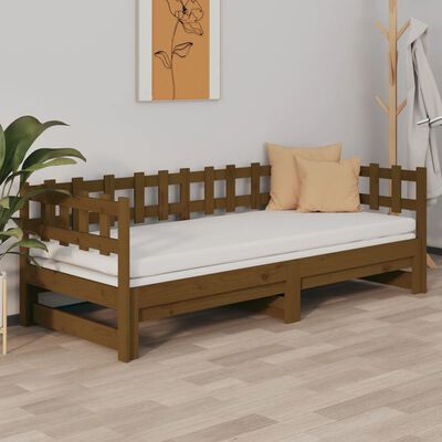 vidaXL Sofá cama extraíble madera de pino marrón miel 2x(80x200) cm