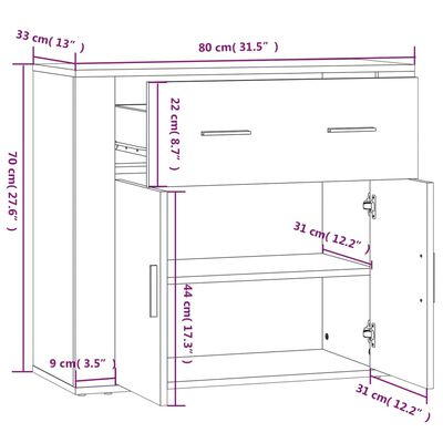 vidaXL Aparador madera contrachapada color roble Sonoma 80x33x70 cm