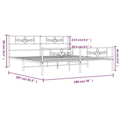 vidaXL Estructura cama sin colchón con estribo metal negro 193x203 cm