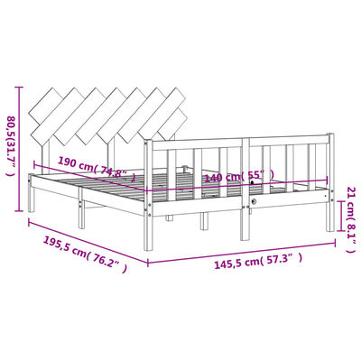 vidaXL Estructura de cama con cabecero madera maciza negro 140x190 cm