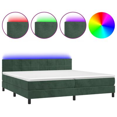 vidaXL Cama box spring colchón y LED terciopelo verde oscuro 200x200cm