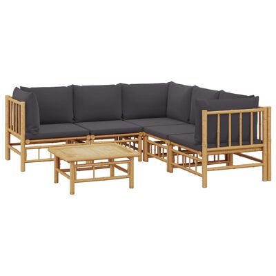 vidaXL Set de muebles de jardín 6 piezas bambú con cojines gris oscuro