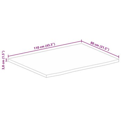 vidaXL Tablero de mesa borde natural madera maciza mango 110x80x3,8 cm