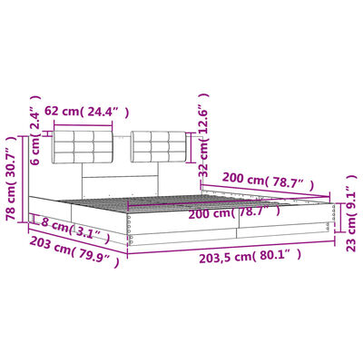 vidaXL Cama con cabecero madera de ingeniería roble ahumado 200x200 cm