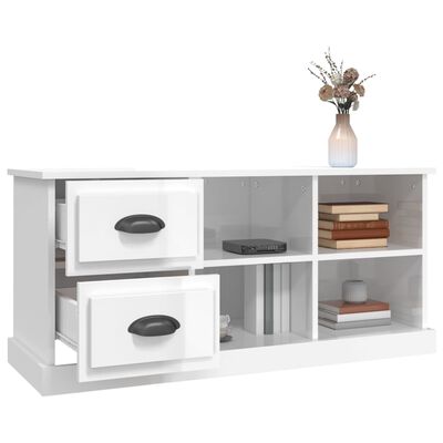 vidaXL Mueble de TV madera contrachapada blanco brillo 102x35,5x47,5cm