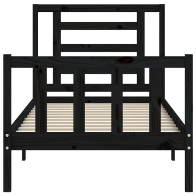 vidaXL Estructura de cama con cabecero madera maciza negro 90x200 cm