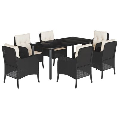 vidaXL Set de comedor de jardín 7 pzas y cojines ratán sintético negro