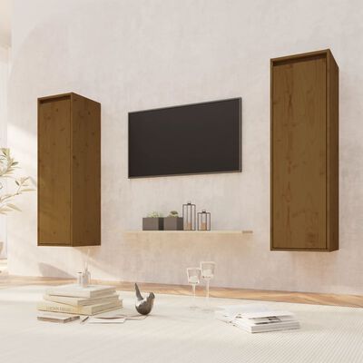 vidaXL Armarios de pared 2 uds madera de pino marrón miel 30x30x100 cm